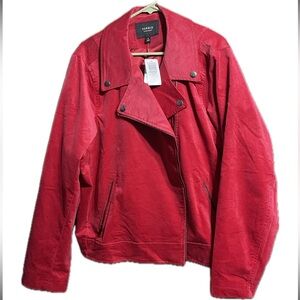 Plus Size Red Velvet Moto Jacket